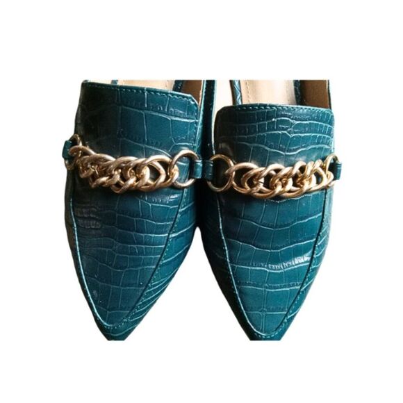 Steve Madden Chain Mule Loafers Size 6.5M Turquoise Crocodile Pointed Toe Flats - Picture 7 of 10